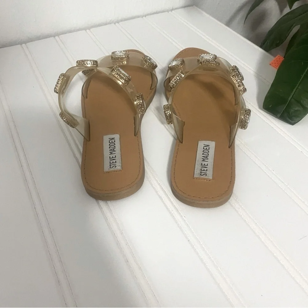 Steve Madden Women’s Jace Summer Slide Sandals Clear with Rhinestones Size 5.5
